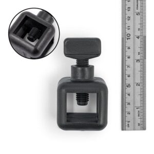 Spartan Box Clamp in Noryl, without a locator peg, shown against a metal ruler