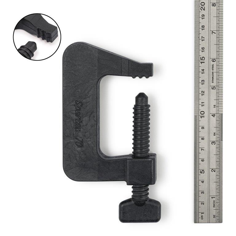 Spartan Euro Clamp 70 in Noryl, next to metallic ruler